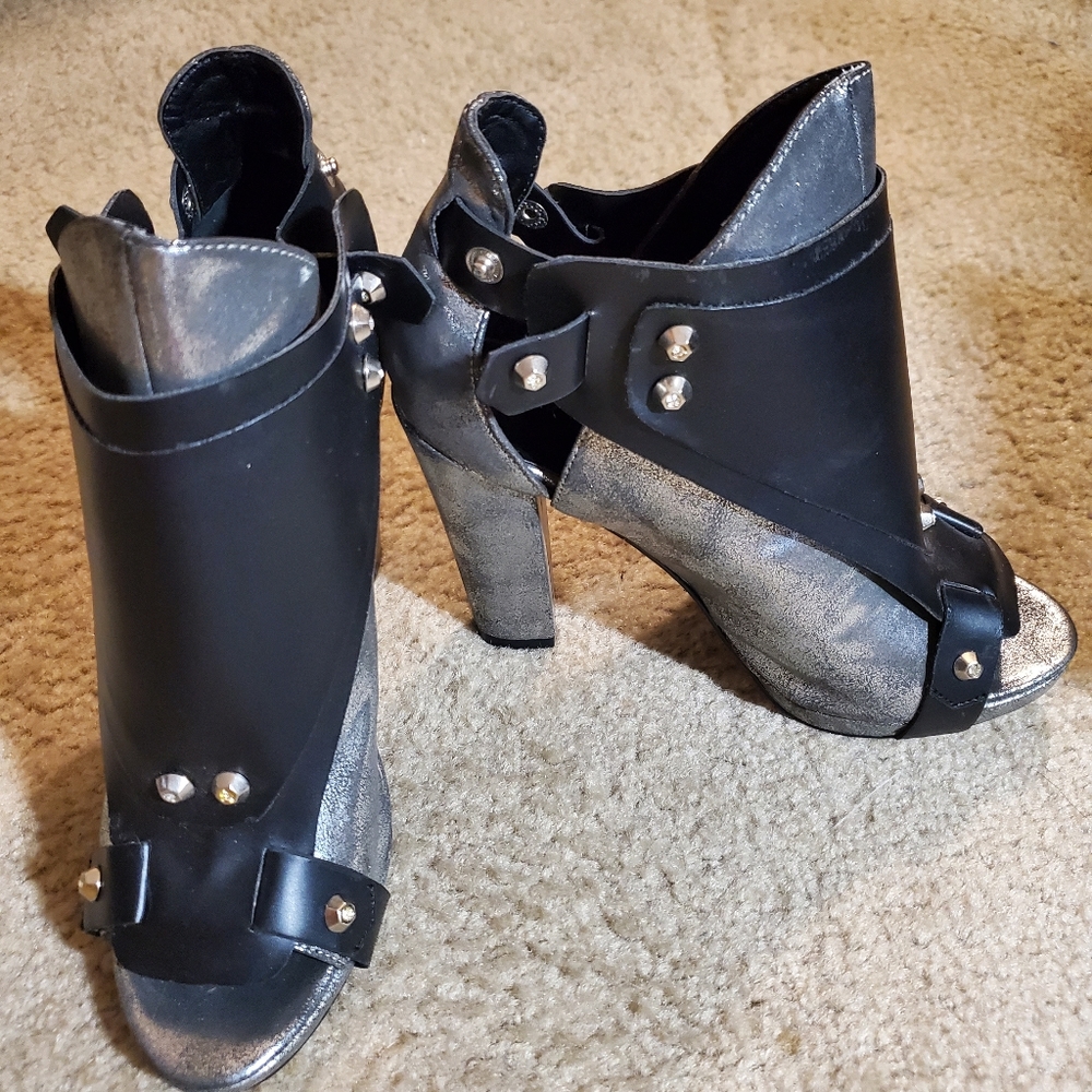 chunky open toe heels